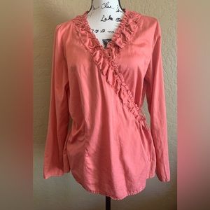 J. Jill Peach Ruched Side Tie Wrap Blouse